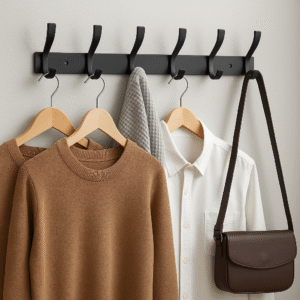 DEVNL Premium Wall Mounted Metal Coat Hook Rack – 6 Hooks, Matte Black Finish, for Clothes, Towels, Bags, and Keys